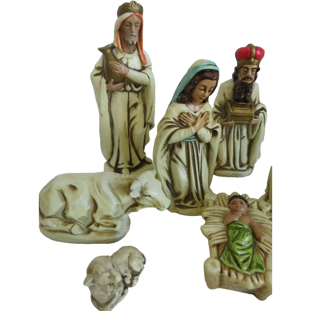 VINTAGE CHRISTMAS NATIVITY CHALKWARE FIGURINES‎ JAPAN 12pc